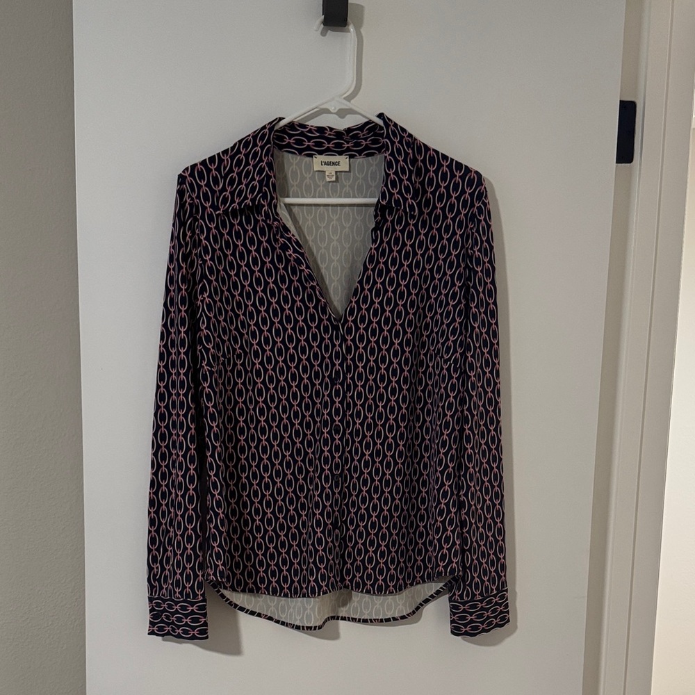 L'AGENCE Black and Pink Patterned Top
